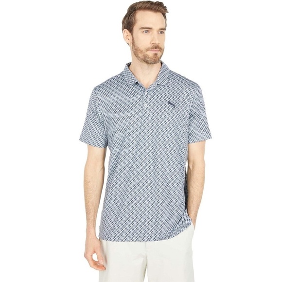 Puma MATTR Leucadia Golf Palm Tree Print Short Sleeve Golf Polo Shirt - Picture 1 of 7